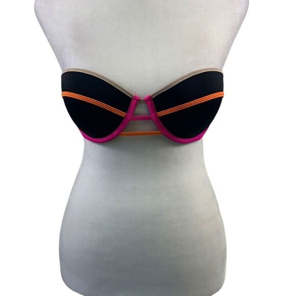 Victoria’s Secret Black Neon Strapless Bikini Top Size 32D - Picture 1 of 8